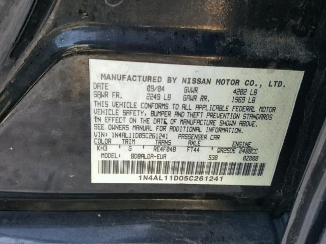 1N4AL11D05C261241 - 2005 NISSAN ALTIMA S BLACK photo 10