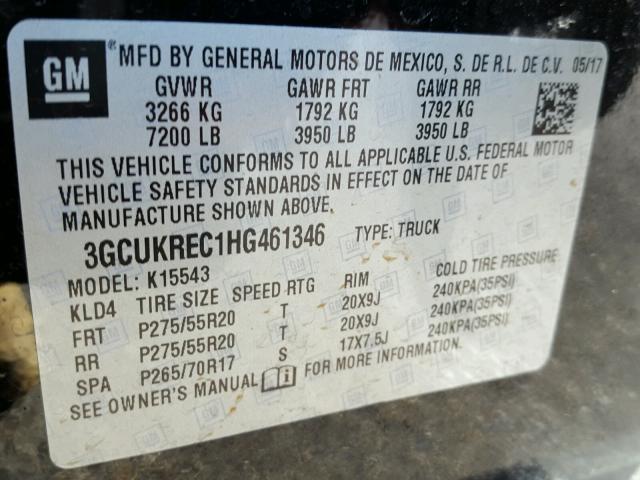 3GCUKREC1HG461346 - 2017 CHEVROLET SILVERADO BLACK photo 10