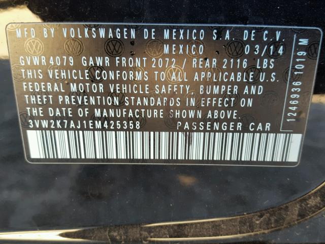 3VW2K7AJ1EM425358 - 2014 VOLKSWAGEN JETTA BASE შავი ფოტო 10