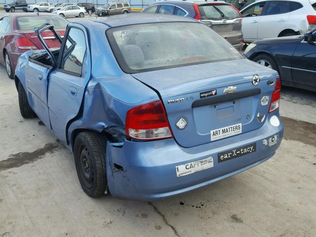 KL1TD52695B304012 - 2005 CHEVROLET AVEO BASE BLUE photo 3