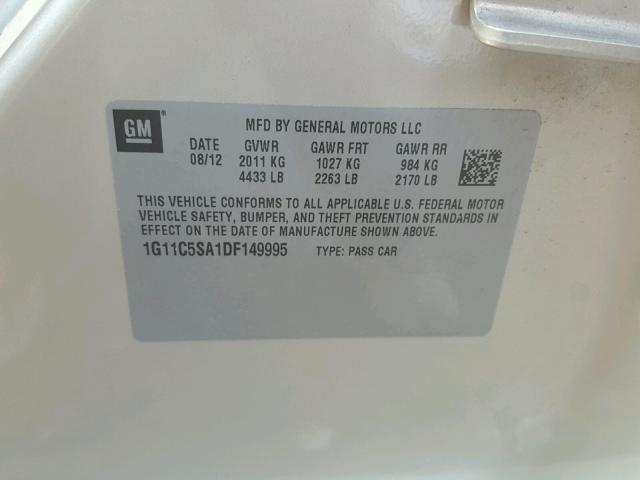 1G11C5SA1DF149995 - 2013 CHEVROLET MALIBU 1LT 米色 照片 10