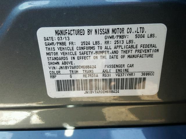 JN1BV7AR0EM688424 - 2014 INFINITI Q50 BASE TEAL photo 10