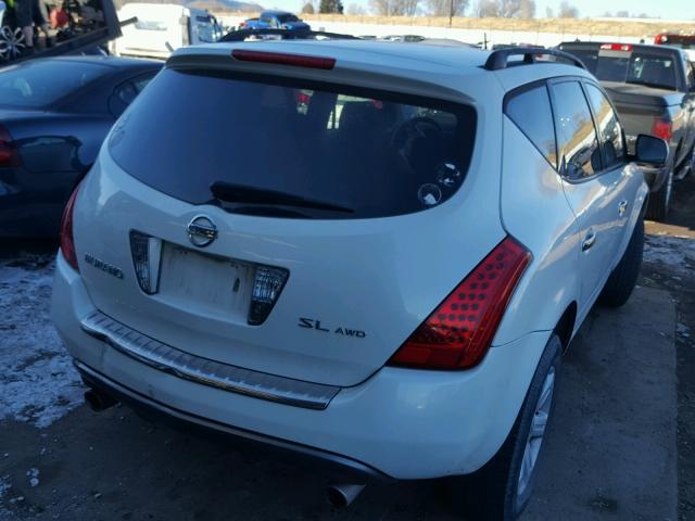 JN8AZ08W67W646884 - 2007 NISSAN MURANO SL WHITE photo 4