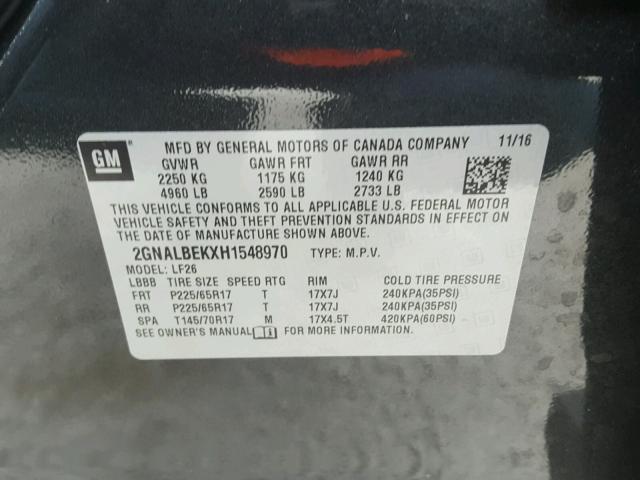 2GNALBEKXH1548970 - 2017 CHEVROLET EQUINOX LS GRAY photo 10