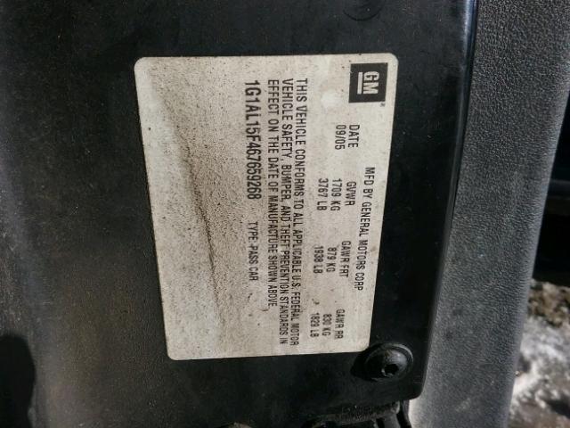 1G1AL15F467659268 - 2006 CHEVROLET COBALT LT BLACK photo 10