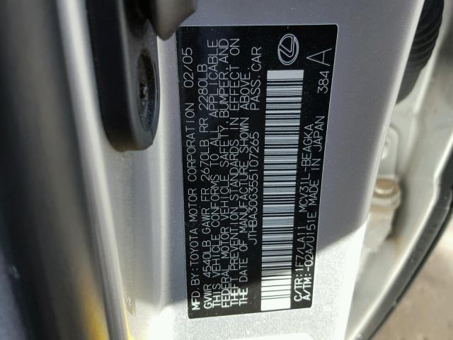 JTHBA30G355107265 - 2005 LEXUS ES 330 SILVER photo 10