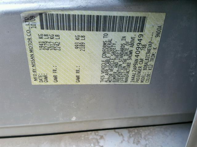 1N4AL2AP9AN409949 - 2010 NISSAN ALTIMA BAS SILVER photo 10