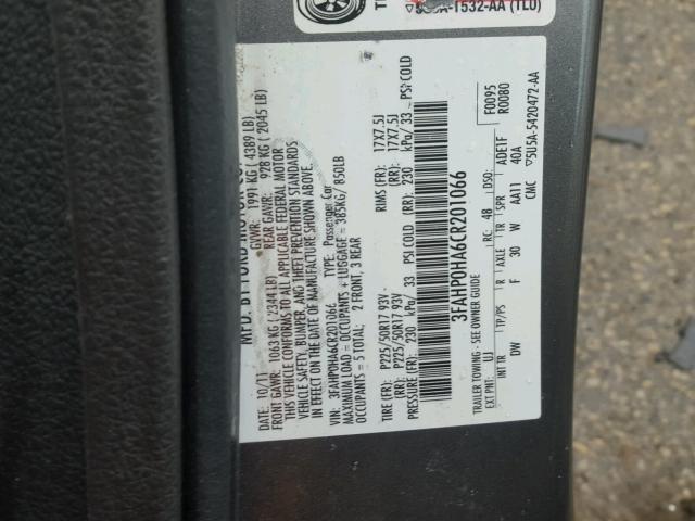 3FAHP0HA6CR201066 - 2012 FORD FUSION SE GRAY photo 10