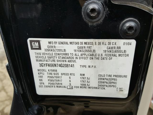 3GYFK66N74G208141 - 2004 CADILLAC ESCALADE E BLACK photo 10