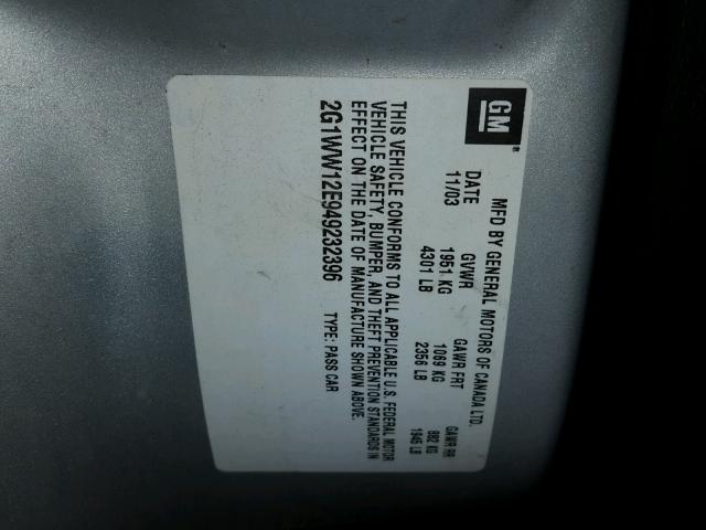 2G1WW12E949232396 - 2004 CHEVROLET MONTE CARL 灰色 照片 10