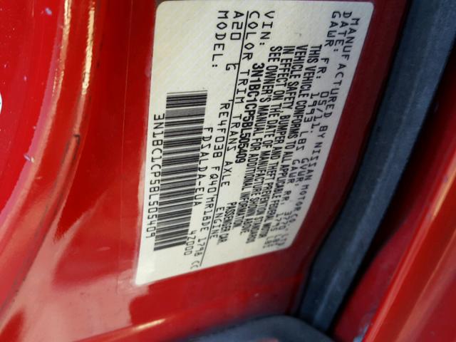 3N1BC1CP5BL505409 - 2011 NISSAN VERSA S RED photo 10