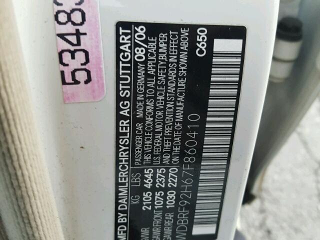 WDBRF92H67F860410 - 2007 MERCEDES-BENZ C 280 4MAT WHITE photo 10