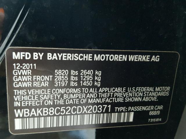 WBAKB8C52CDX20371 - 2012 BMW 750LI BLACK photo 10