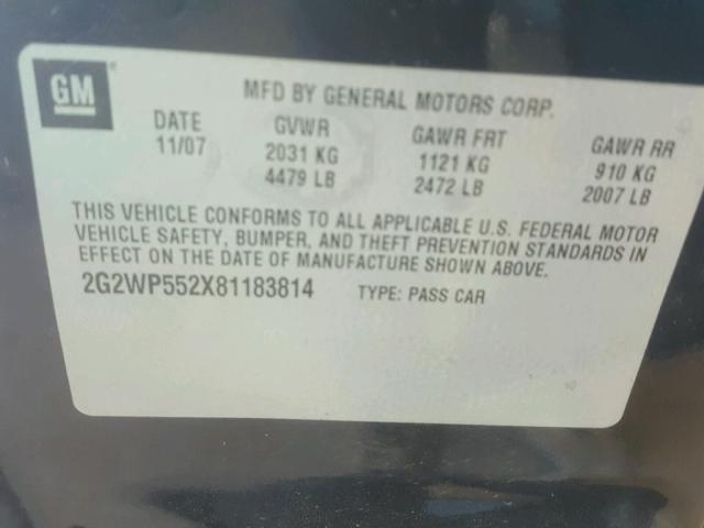 2G2WP552X81183814 - 2008 PONTIAC GRAND PRIX BLACK photo 10