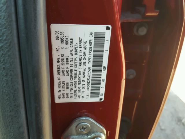 1HGCM56377A023586 - 2007 HONDA ACCORD SE RED photo 10