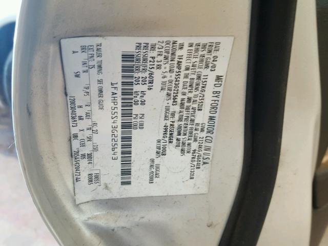 1FAHP55S43G225643 - 2003 FORD TAURUS SES SILVER photo 10