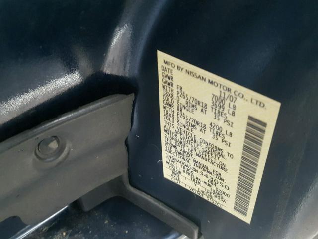 1N6BA06A58N343050 - 2008 NISSAN TITAN XE BLUE photo 10