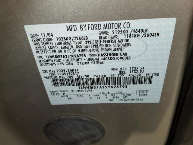 1LNHM87A35Y626795 - 2005 LINCOLN LS 灰色 照片 10