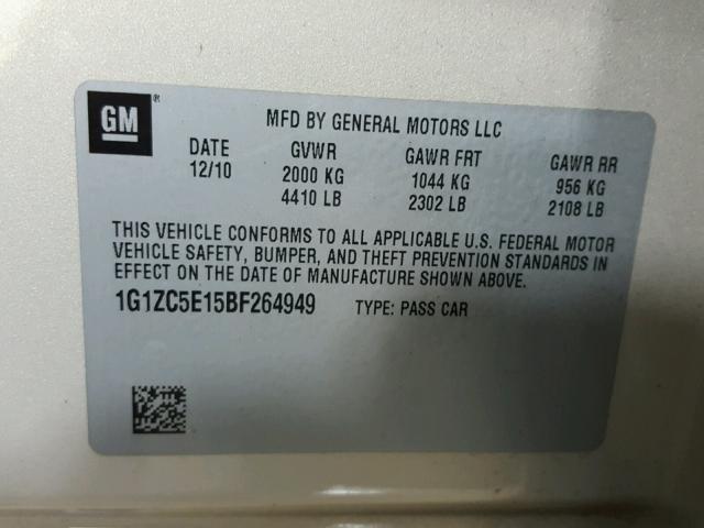 1G1ZC5E15BF264949 - 2011 CHEVROLET MALIBU 1LT 棕色 照片 10