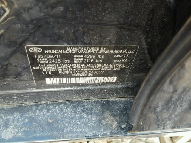 5NPEB4AC5BH243809 - 2011 HYUNDAI SONATA GLS BLUE photo 10