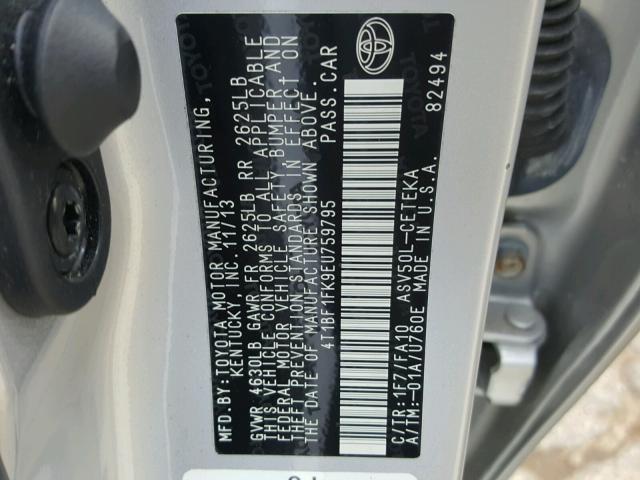 4T1BF1FK9EU759795 - 2014 TOYOTA CAMRY L SILVER photo 10