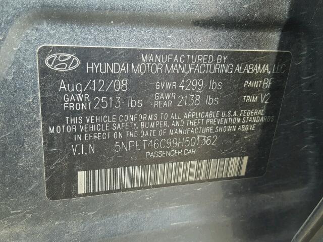 5NPET46C99H501362 - 2009 HYUNDAI SONATA GLS BLUE photo 10