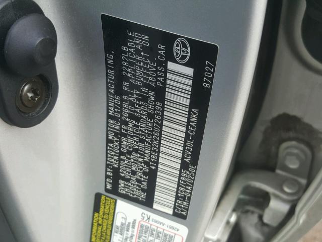 4T1BE32K26U726398 - 2006 TOYOTA CAMRY LE SILVER photo 10