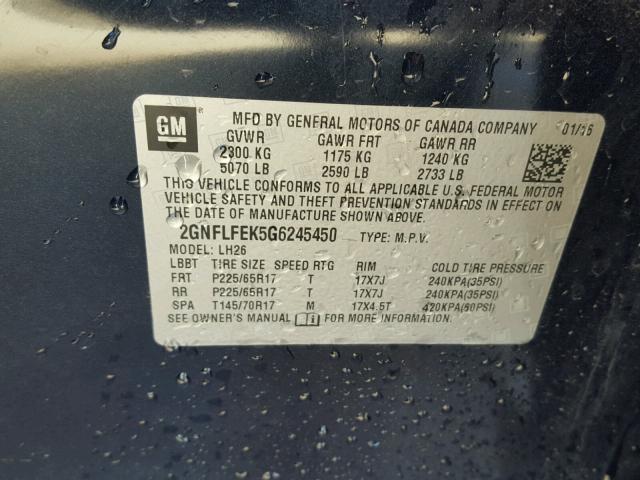 2GNFLFEK5G6245450 - 2016 CHEVROLET EQUINOX LT BLUE photo 10