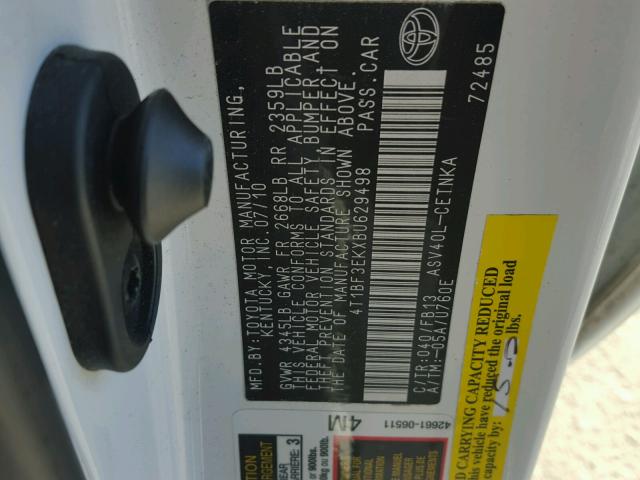 4T1BF3EKXBU629498 - 2011 TOYOTA CAMRY BASE WHITE photo 10