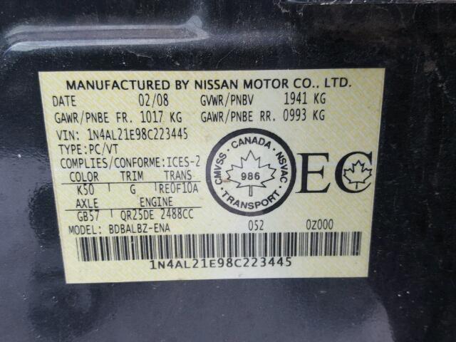 1N4AL21E98C223445 - 2008 NISSAN ALTIMA 2.5 GRAY photo 10