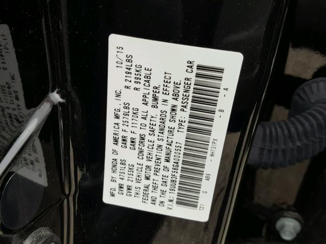 19UUB3F56GA000557 - 2016 ACURA TLX TECH BLACK photo 10