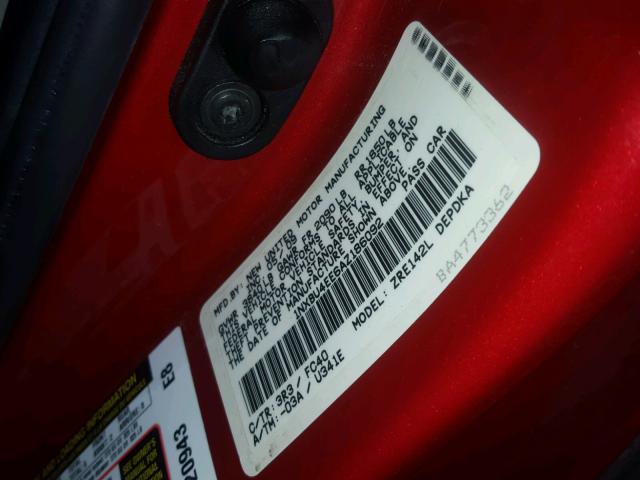 1NXBU4EE6AZ186092 - 2010 TOYOTA COROLLA BA RED photo 10