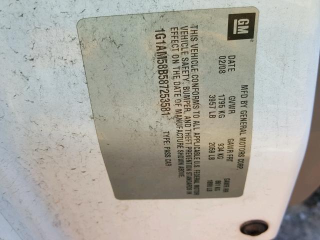 1G1AM58B587253581 - 2008 CHEVROLET COBALT SPO WHITE photo 10