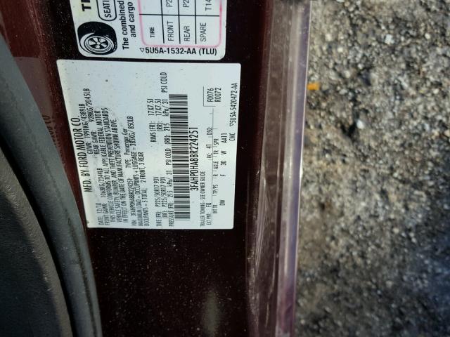 3FAHP0HA8BR224251 - 2011 FORD FUSION SE PURPLE photo 10