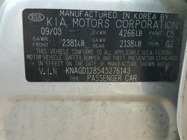 KNAGD128545276143 - 2004 KIA OPTIMA LX SILVER photo 10