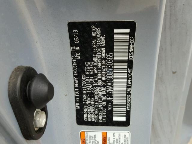 JF1ZNAA19D2730365 - 2013 TOYOTA SCION FR-S ვერცხლისფერი ფოტო 10