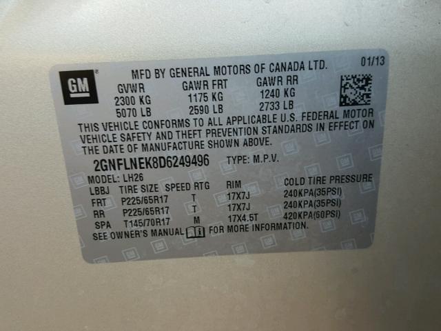 2GNFLNEK8D6249496 - 2013 CHEVROLET EQUINOX LT SILVER photo 10