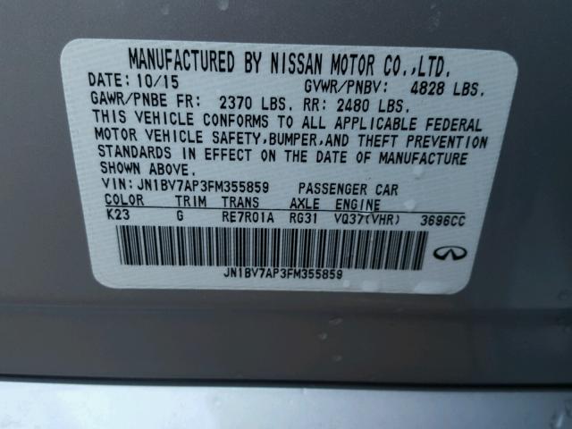 JN1BV7AP3FM355859 - 2015 INFINITI Q50 BASE SILVER photo 10