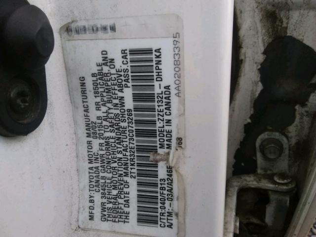 2T1KR32E73C073269 - 2003 TOYOTA MATRIX WHITE photo 10