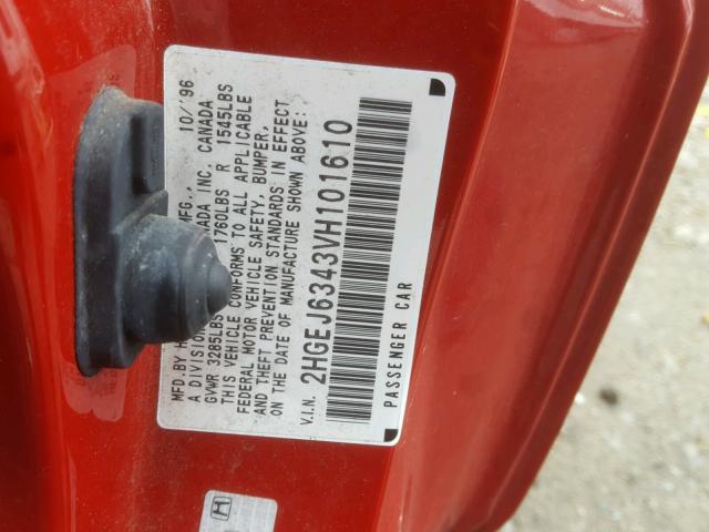 2HGEJ6343VH101610 - 1997 HONDA CIVIC DX RED photo 10