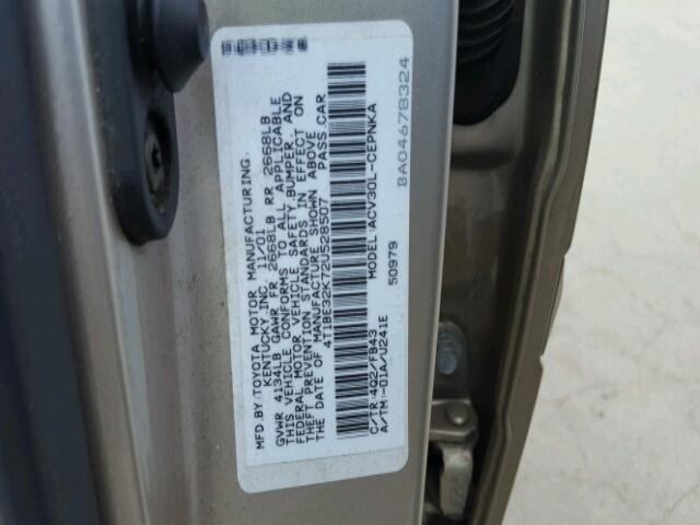 4T1BE32K72U528507 - 2002 TOYOTA CAMRY LE TAN photo 10