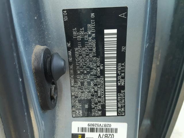 5TDZA23C85S238561 - 2005 TOYOTA SIENNA CE BLUE photo 10