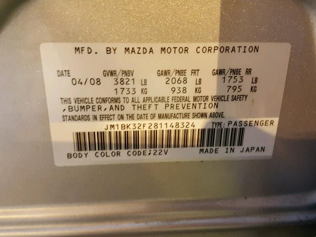 JM1BK32F281148324 - 2008 MAZDA 3 I SILVER photo 10