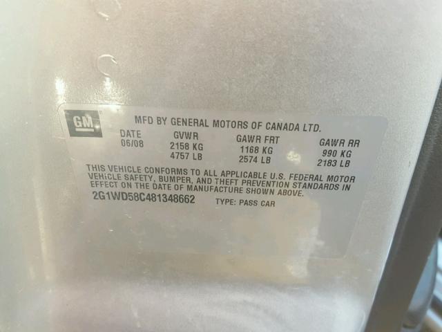 2G1WD58C481348662 - 2008 CHEVROLET IMPALA SUP 银色 照片 10