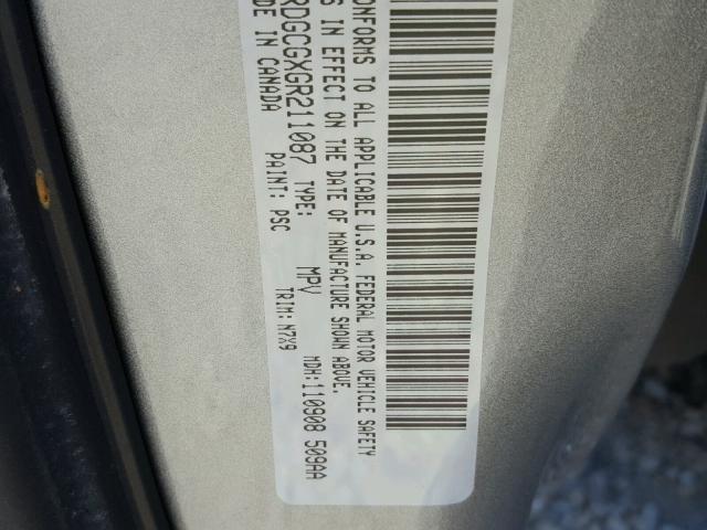 2C4RDGCGXGR211087 - 2016 DODGE GRAND CARA GRAY photo 10