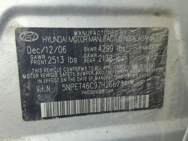 5NPET46C97H266734 - 2007 HYUNDAI SONATA GLS SILVER photo 10