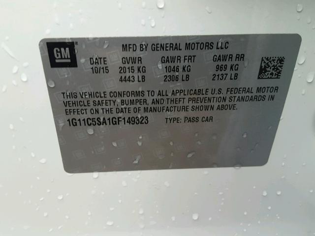 1G11C5SA1GF149323 - 2016 CHEVROLET MALIBU LIM 白色 照片 10