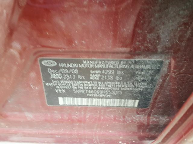 5NPET46C69H553015 - 2009 HYUNDAI SONATA GLS MAROON photo 10