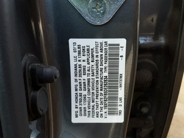 19XFB2F85DE262834 - 2013 HONDA CIVIC EX GRAY photo 10