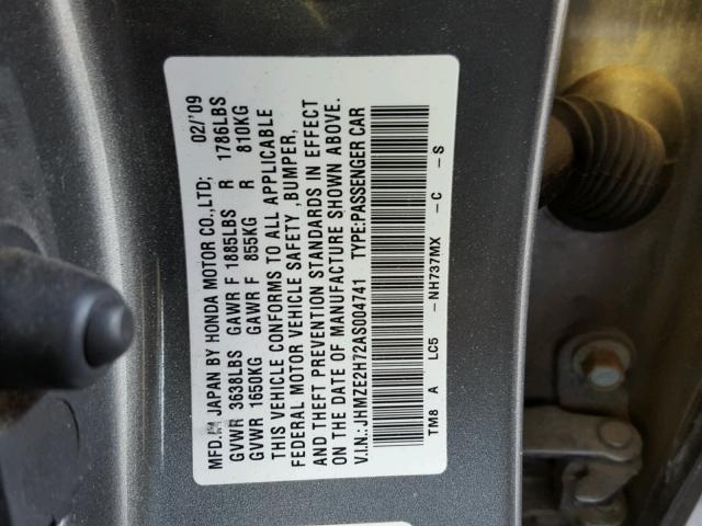 JHMZE2H72AS004741 - 2010 HONDA INSIGHT EX GRAY photo 10